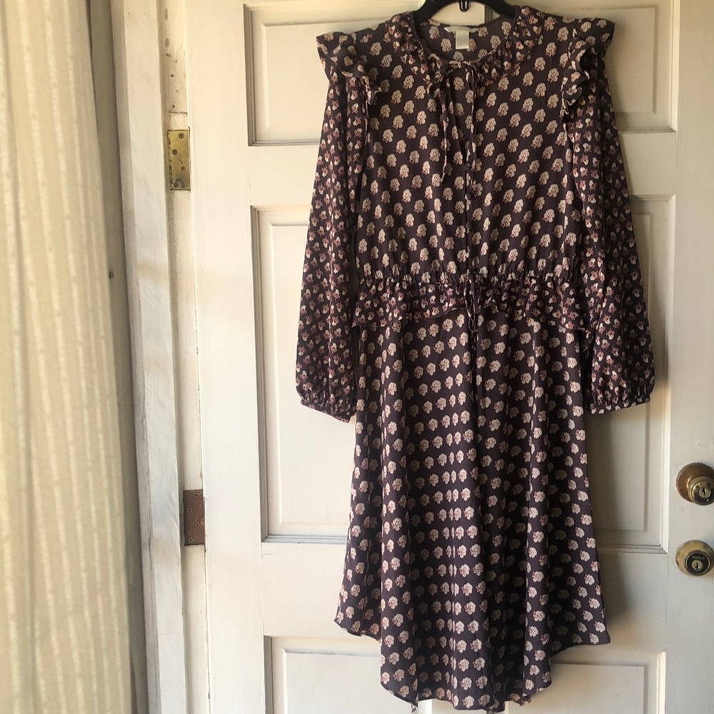 H&M Brown Floral Midi Long Sleeves Dress